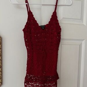 Le Chateau Red Crochet Tank Top